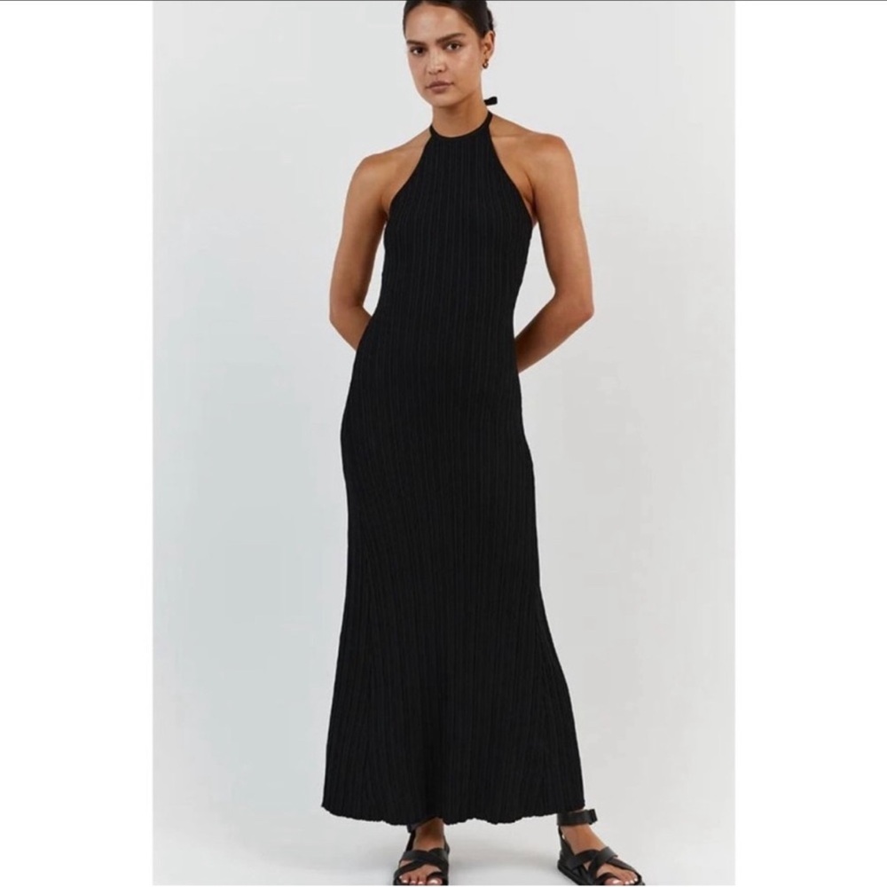 DISSH Riley Ribbed Knit high neck halter dress